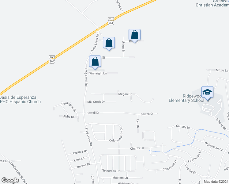 map of restaurants, bars, coffee shops, grocery stores, and more near 808 Megan Drive in Greenville