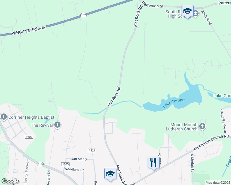 map of restaurants, bars, coffee shops, grocery stores, and more near 1685 Flat Rock Road in China Grove