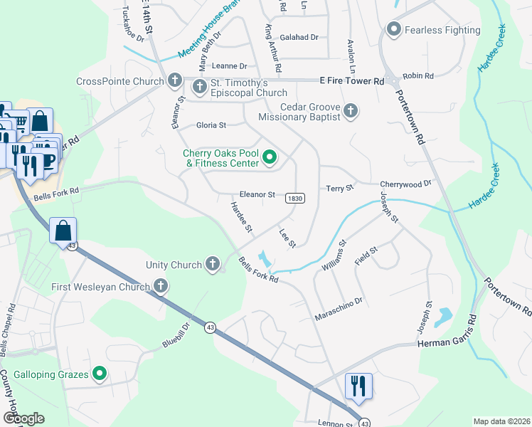 map of restaurants, bars, coffee shops, grocery stores, and more near 106 Joseph Pl in Greenville