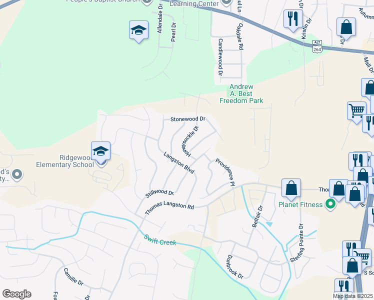 map of restaurants, bars, coffee shops, grocery stores, and more near 3352 Stone Bend Drive in Winterville