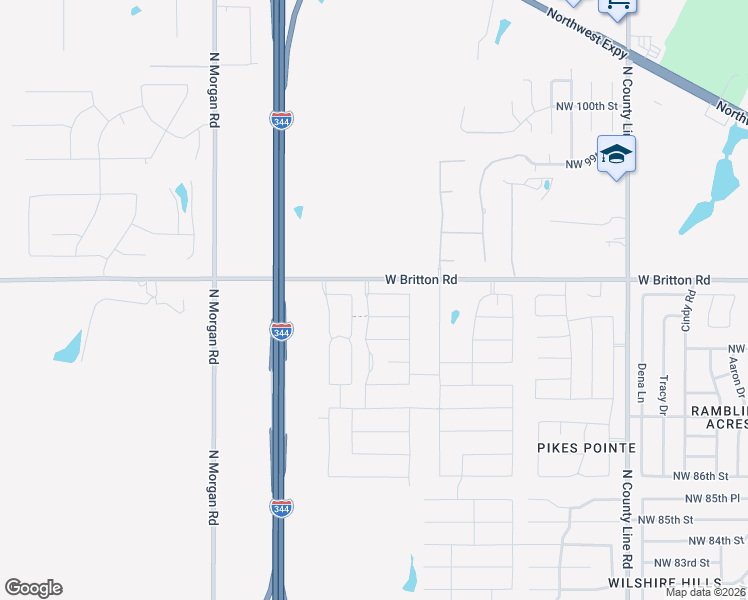 map of restaurants, bars, coffee shops, grocery stores, and more near 9432 Northwest 93rd Terrace in Yukon