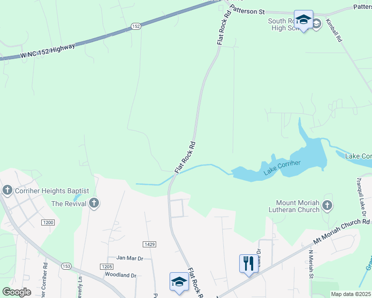 map of restaurants, bars, coffee shops, grocery stores, and more near 1685 Flat Rock Road in China Grove