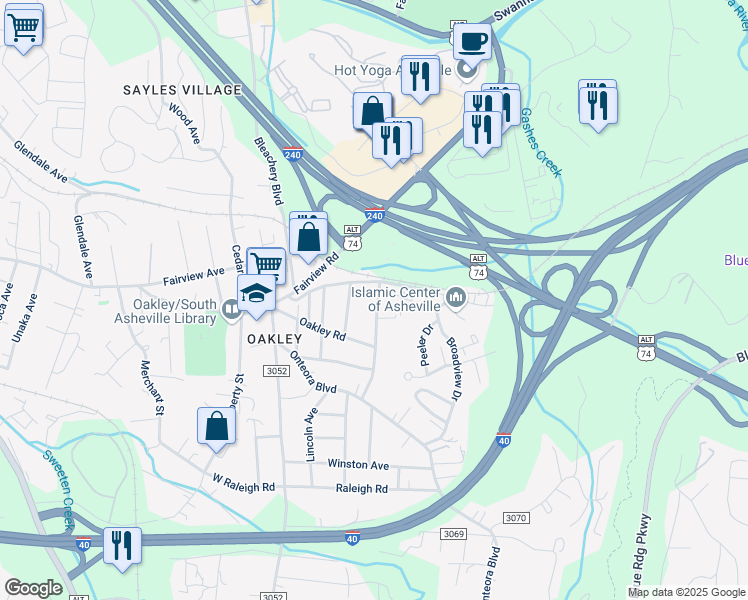 map of restaurants, bars, coffee shops, grocery stores, and more near 29 Wilmington Road in Asheville