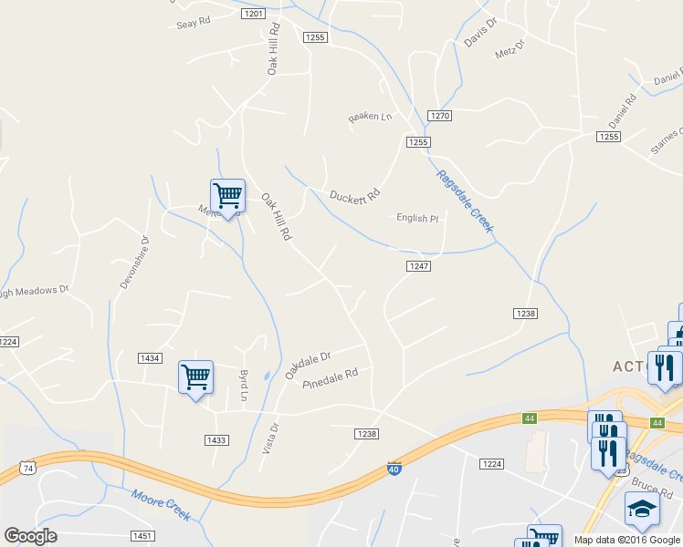 map of restaurants, bars, coffee shops, grocery stores, and more near 2 Oak Lane in Candler