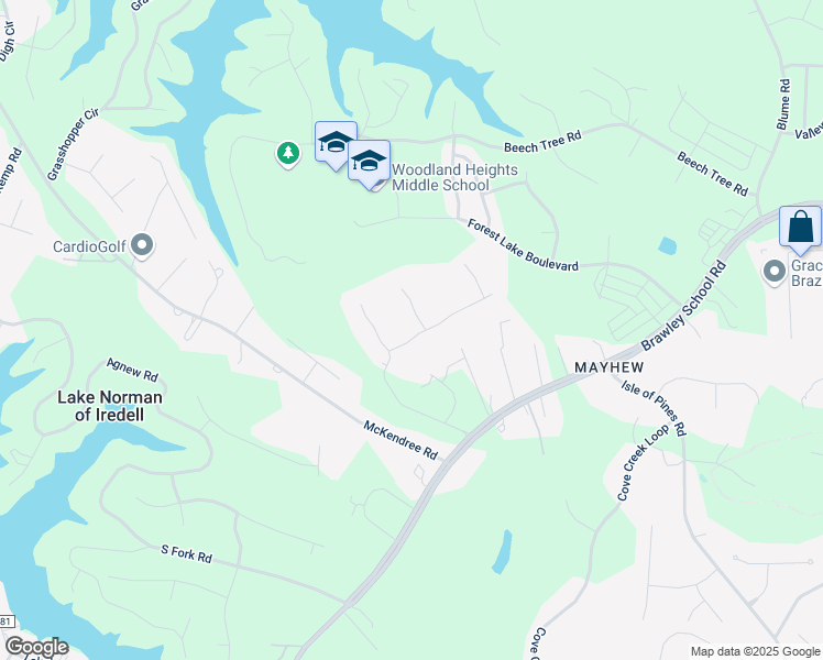map of restaurants, bars, coffee shops, grocery stores, and more near 103 Tall Oak Drive in Mooresville