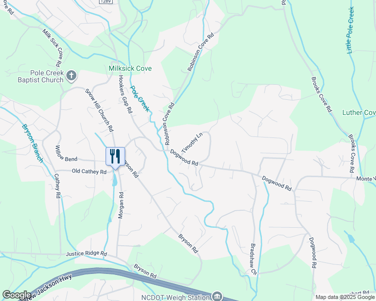 map of restaurants, bars, coffee shops, grocery stores, and more near 12 Timothy Lane in Candler