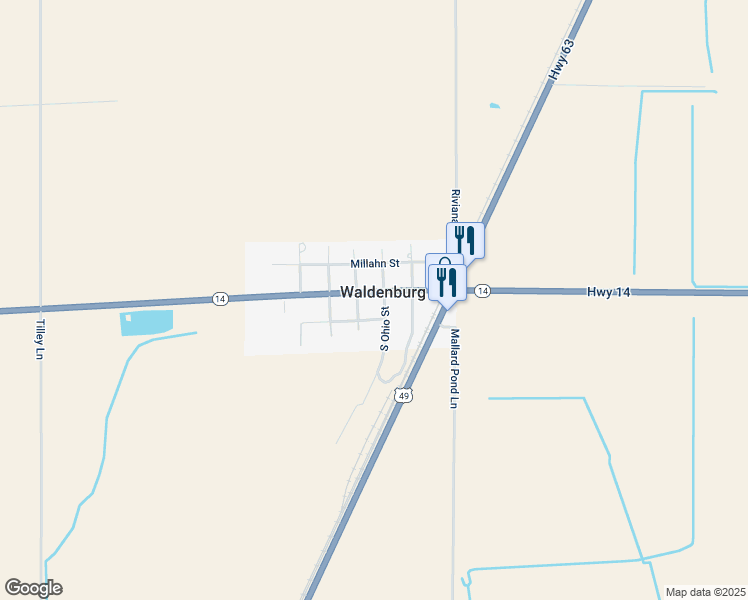 map of restaurants, bars, coffee shops, grocery stores, and more near 120 South Pennsylvania Street in Weiner