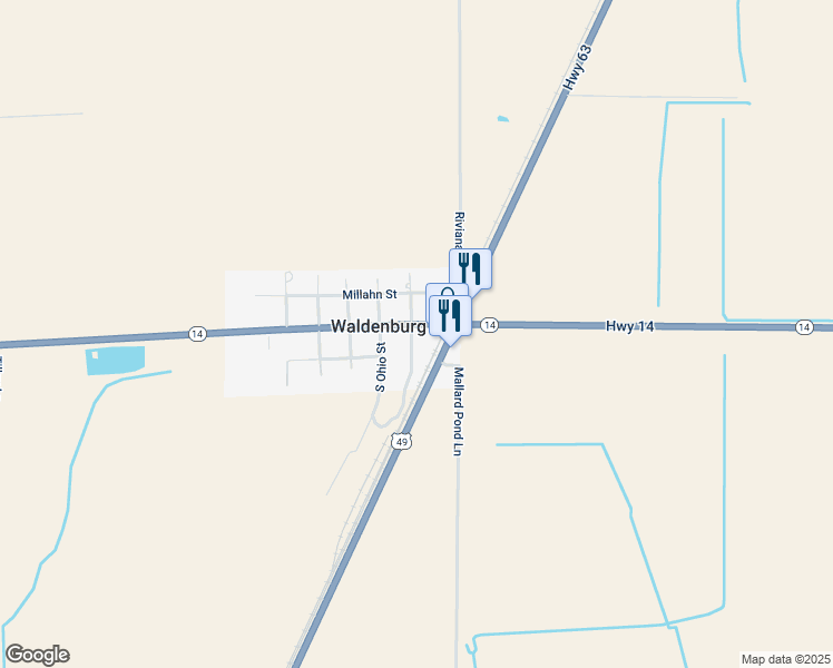 map of restaurants, bars, coffee shops, grocery stores, and more near 120 South Pennsylvania Street in Weiner