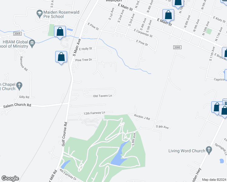 map of restaurants, bars, coffee shops, grocery stores, and more near 301 Old Tavern Lane in Maiden