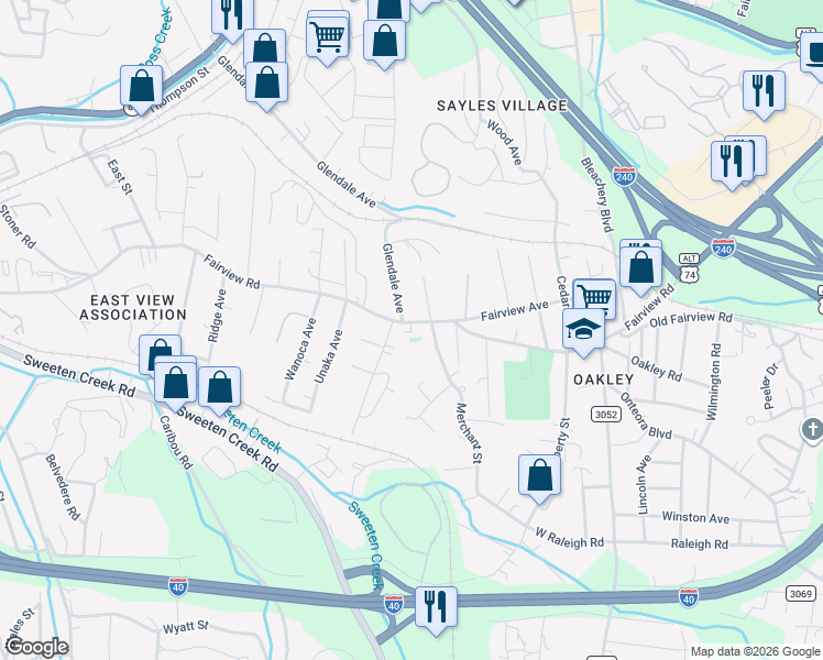 map of restaurants, bars, coffee shops, grocery stores, and more near 10 Shannon Drive in Asheville