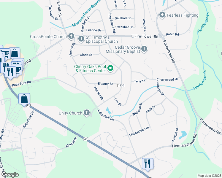 map of restaurants, bars, coffee shops, grocery stores, and more near 108 Joseph Place in Greenville
