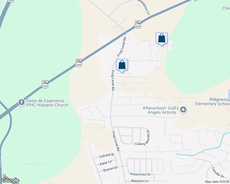 map of restaurants, bars, coffee shops, grocery stores, and more near 3427 Frog Level Road in Greenville