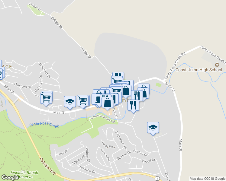 map of restaurants, bars, coffee shops, grocery stores, and more near 4275 Wall Street in Cambria