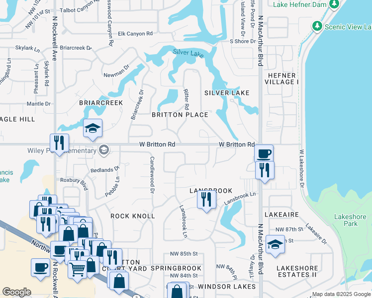 map of restaurants, bars, coffee shops, grocery stores, and more near 6316 Brentford Place in Oklahoma City