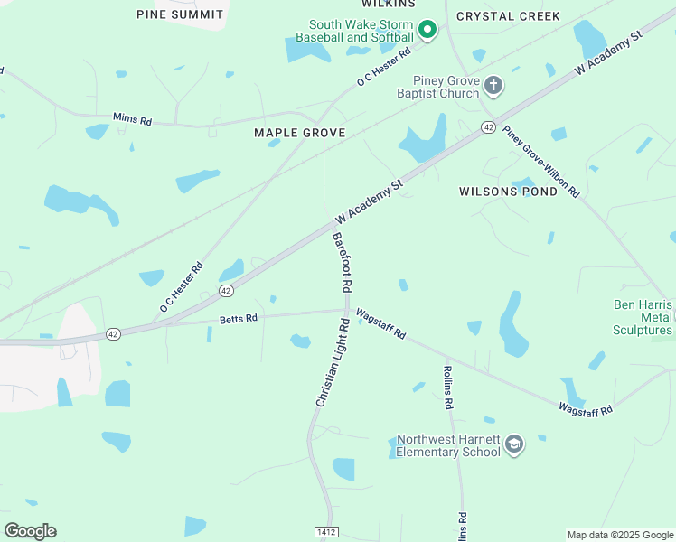 map of restaurants, bars, coffee shops, grocery stores, and more near 7828 Barefoot Road in Fuquay Varina