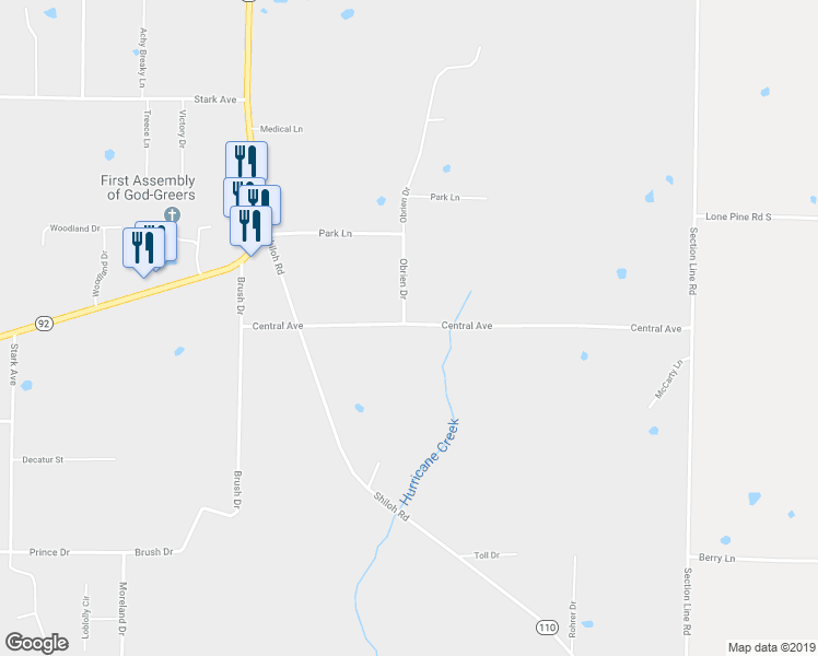 map of restaurants, bars, coffee shops, grocery stores, and more near 5 Central Avenue in Greers Ferry