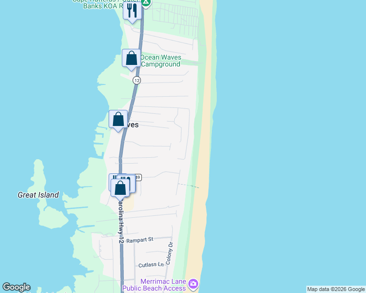 map of restaurants, bars, coffee shops, grocery stores, and more near 25300 Sea Isle Hills Drive in Dare County