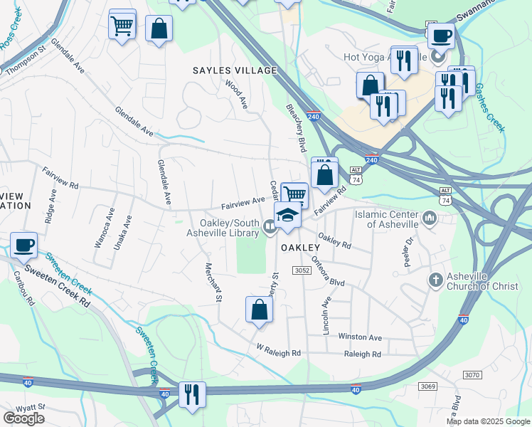 map of restaurants, bars, coffee shops, grocery stores, and more near 17 Springdale Avenue in Asheville