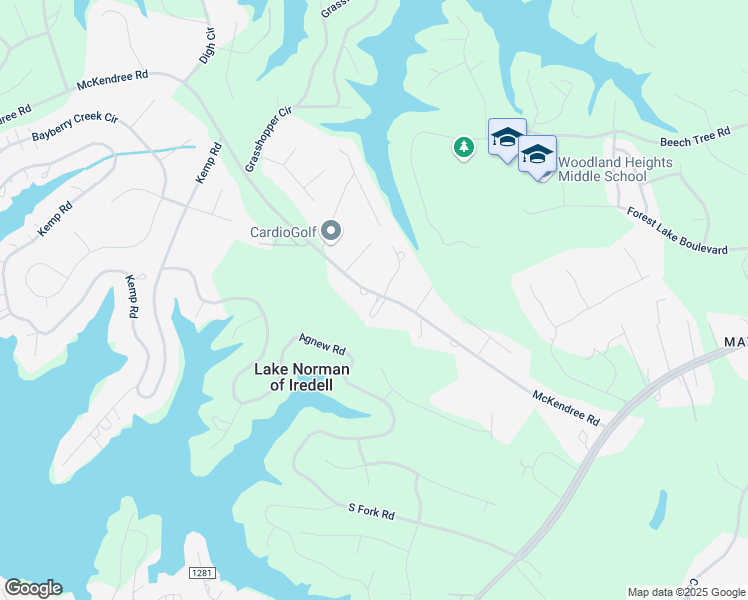 map of restaurants, bars, coffee shops, grocery stores, and more near 263 McKendree Road in Mooresville