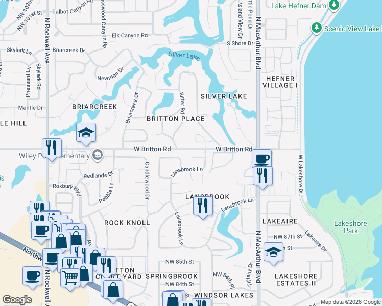 map of restaurants, bars, coffee shops, grocery stores, and more near 6208 Latham Court in Oklahoma City