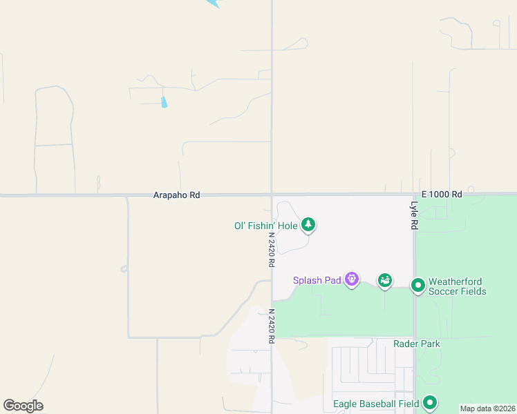 map of restaurants, bars, coffee shops, grocery stores, and more near 10005 Lark Road in Weatherford