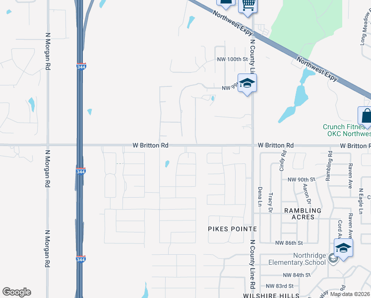map of restaurants, bars, coffee shops, grocery stores, and more near 9205 Northwest 92nd Terrace in Yukon