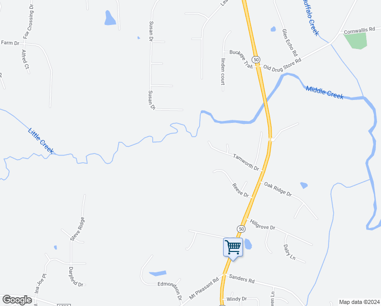 map of restaurants, bars, coffee shops, grocery stores, and more near 456 Reese Drive in Johnston County