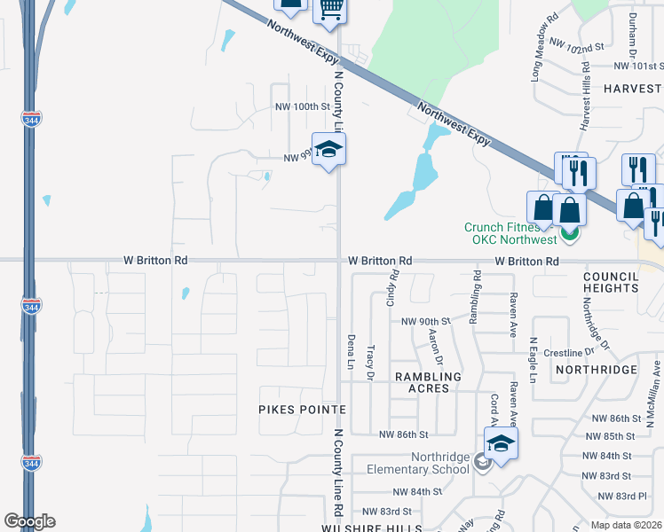 map of restaurants, bars, coffee shops, grocery stores, and more near 9301 North County Line Road in Oklahoma City
