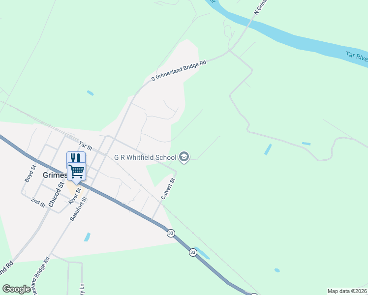 map of restaurants, bars, coffee shops, grocery stores, and more near 4813 School Road in Grimesland