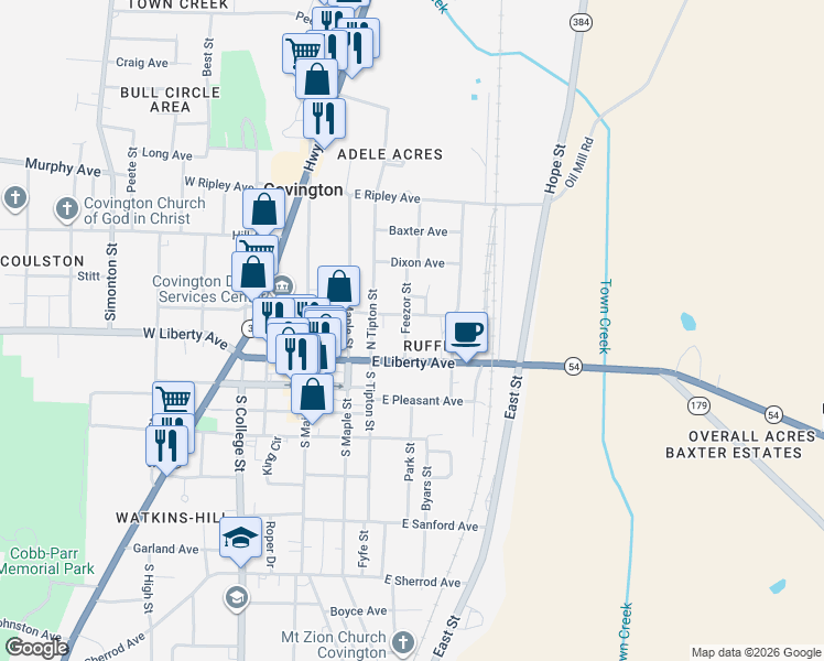 map of restaurants, bars, coffee shops, grocery stores, and more near 418 East Liberty Avenue in Covington
