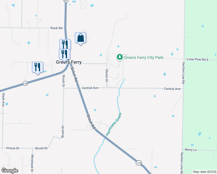 map of restaurants, bars, coffee shops, grocery stores, and more near 5 Central Avenue in Greers Ferry