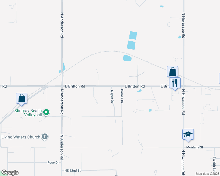 map of restaurants, bars, coffee shops, grocery stores, and more near 9315 Jasper Drive in Jones