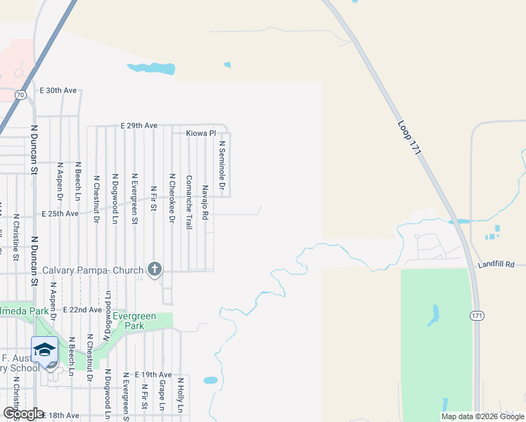 map of restaurants, bars, coffee shops, grocery stores, and more near 1505 Laguna Drive in Pampa