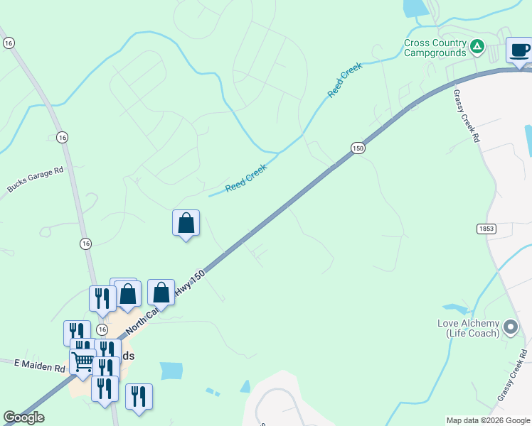 map of restaurants, bars, coffee shops, grocery stores, and more near 5872 North Carolina 150 in Denver