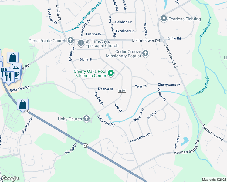 map of restaurants, bars, coffee shops, grocery stores, and more near 606 Eleanor Street in Greenville