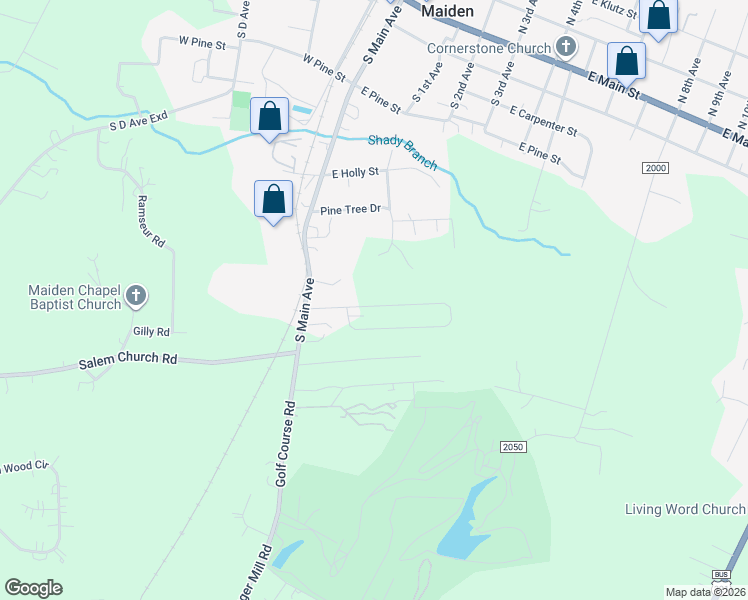 map of restaurants, bars, coffee shops, grocery stores, and more near 304-310 Old Tavern Ln in Maiden