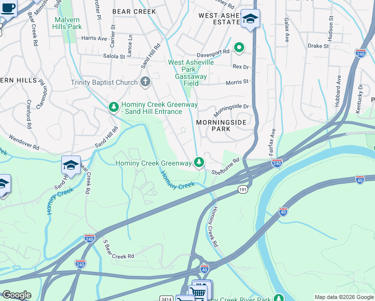 map of restaurants, bars, coffee shops, grocery stores, and more near 123 Shelburne Road in Asheville