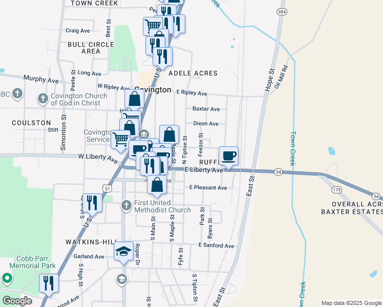 map of restaurants, bars, coffee shops, grocery stores, and more near 322 East Liberty Avenue in Covington