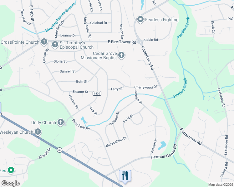 map of restaurants, bars, coffee shops, grocery stores, and more near 200 Williams Street in Greenville