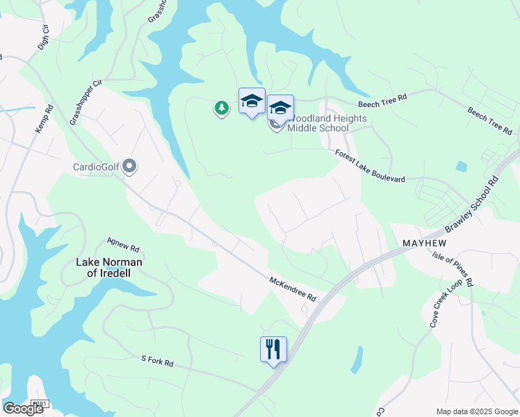 map of restaurants, bars, coffee shops, grocery stores, and more near 205 Poplar Grove Road in Mooresville