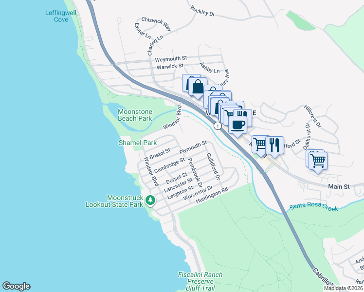 map of restaurants, bars, coffee shops, grocery stores, and more near 5370 Pembrook Drive in Cambria