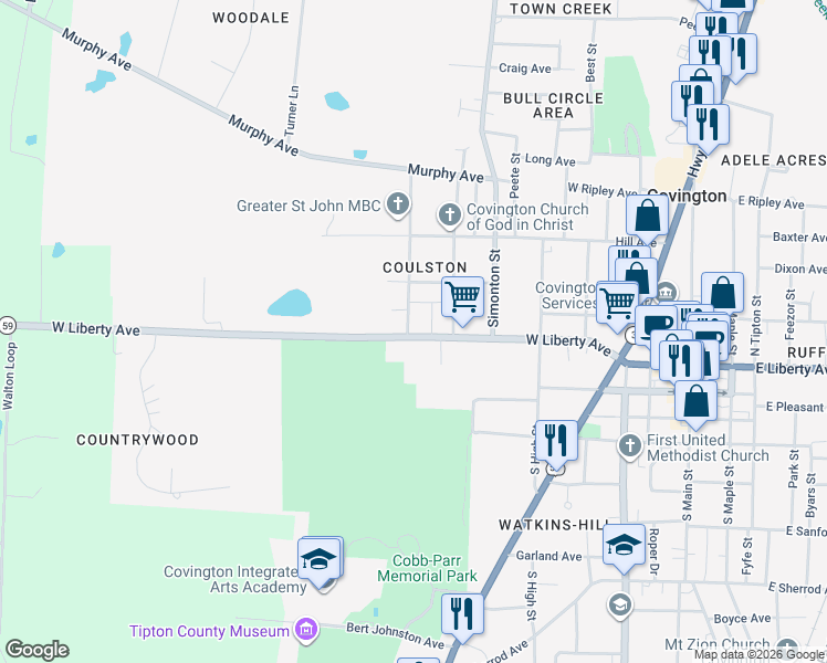 map of restaurants, bars, coffee shops, grocery stores, and more near 813 West Liberty Avenue in Covington