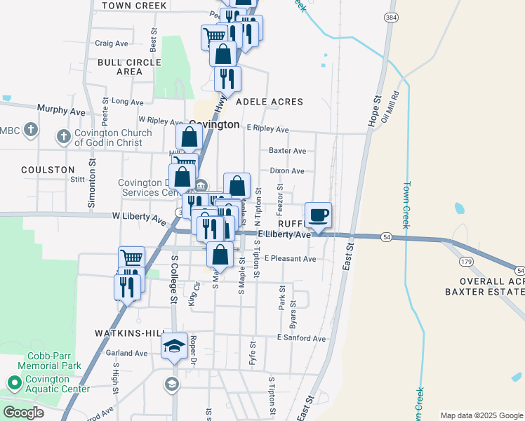 map of restaurants, bars, coffee shops, grocery stores, and more near 322 East Liberty Avenue in Covington