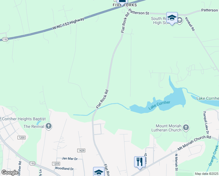 map of restaurants, bars, coffee shops, grocery stores, and more near 1740 Flat Rock Road in China Grove