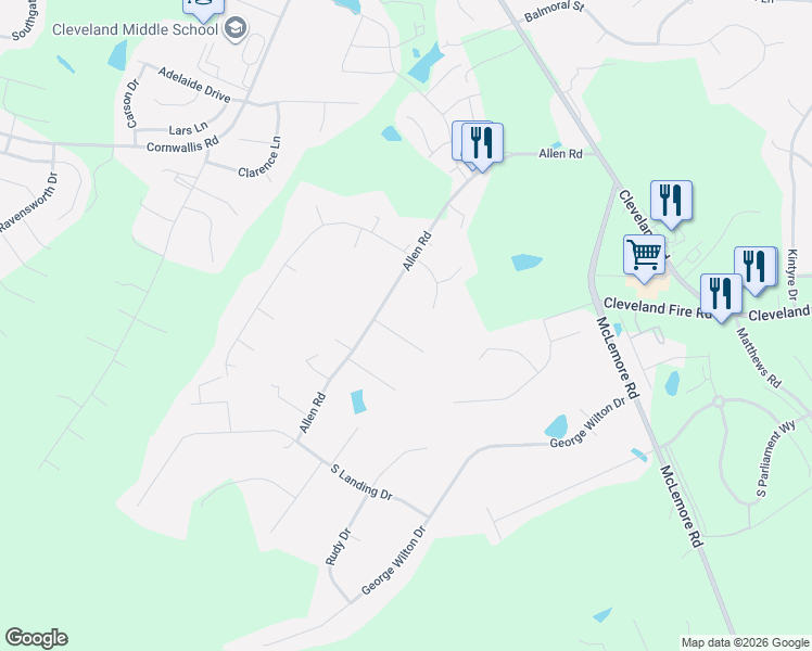 map of restaurants, bars, coffee shops, grocery stores, and more near 112 Primrose Lane in Clayton