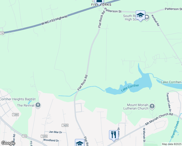 map of restaurants, bars, coffee shops, grocery stores, and more near 1740 Flat Rock Road in China Grove