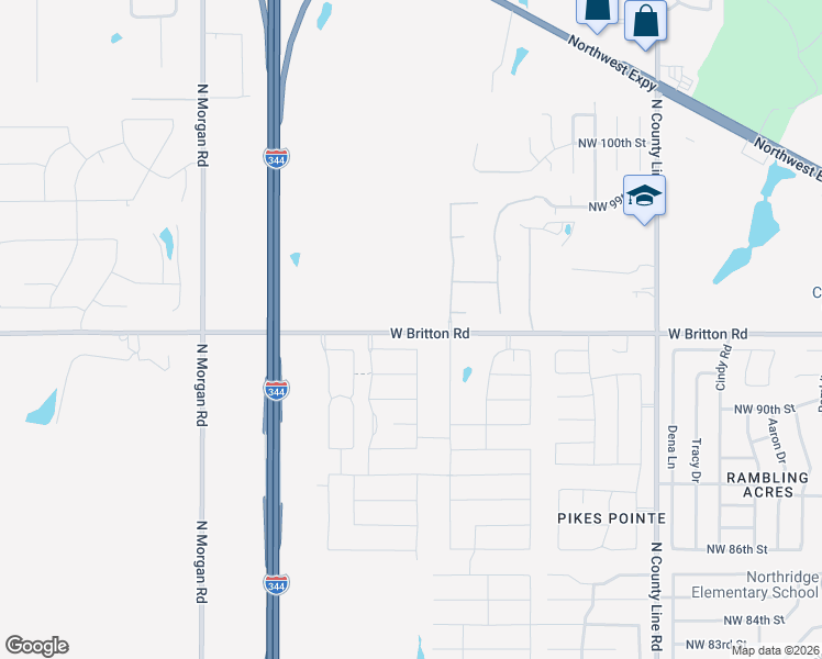 map of restaurants, bars, coffee shops, grocery stores, and more near 9401 West Britton Road in Yukon