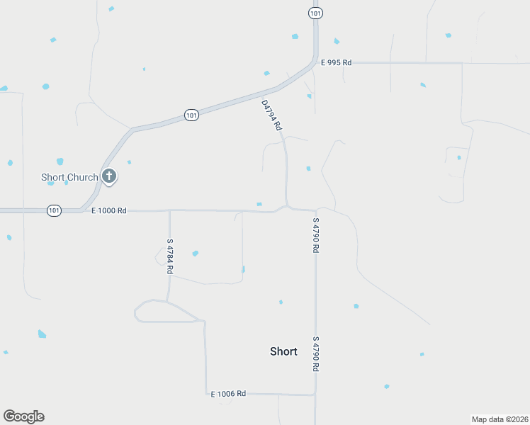 map of restaurants, bars, coffee shops, grocery stores, and more near E1000 Road in Muldrow