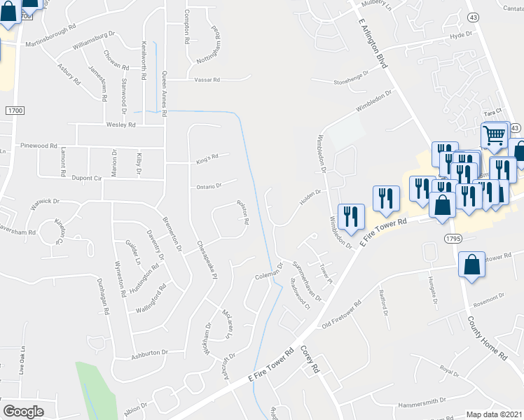map of restaurants, bars, coffee shops, grocery stores, and more near 1114 Holden Drive in Greenville