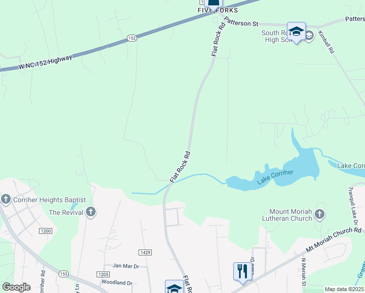map of restaurants, bars, coffee shops, grocery stores, and more near 1767 Flat Rock Road in China Grove